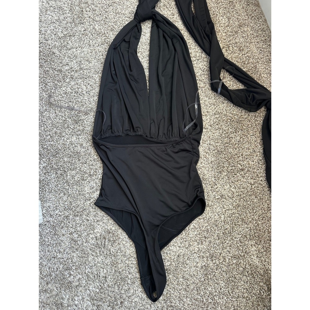 Fore Black Halter Multi-Way Wrap Bodysuit Plunging Neckline XS - Picture 3 of 4